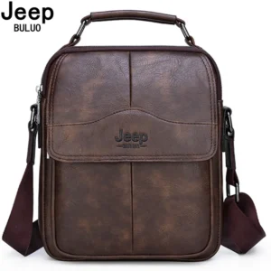 JEEP BULUO Men’s Leather Shoulder Bag – Multi-Pocket Crossbody Messenger Bag
